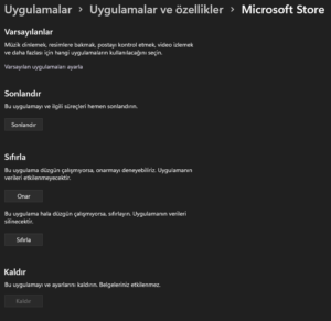 Microsoft Store Sıfırlama İşlemi